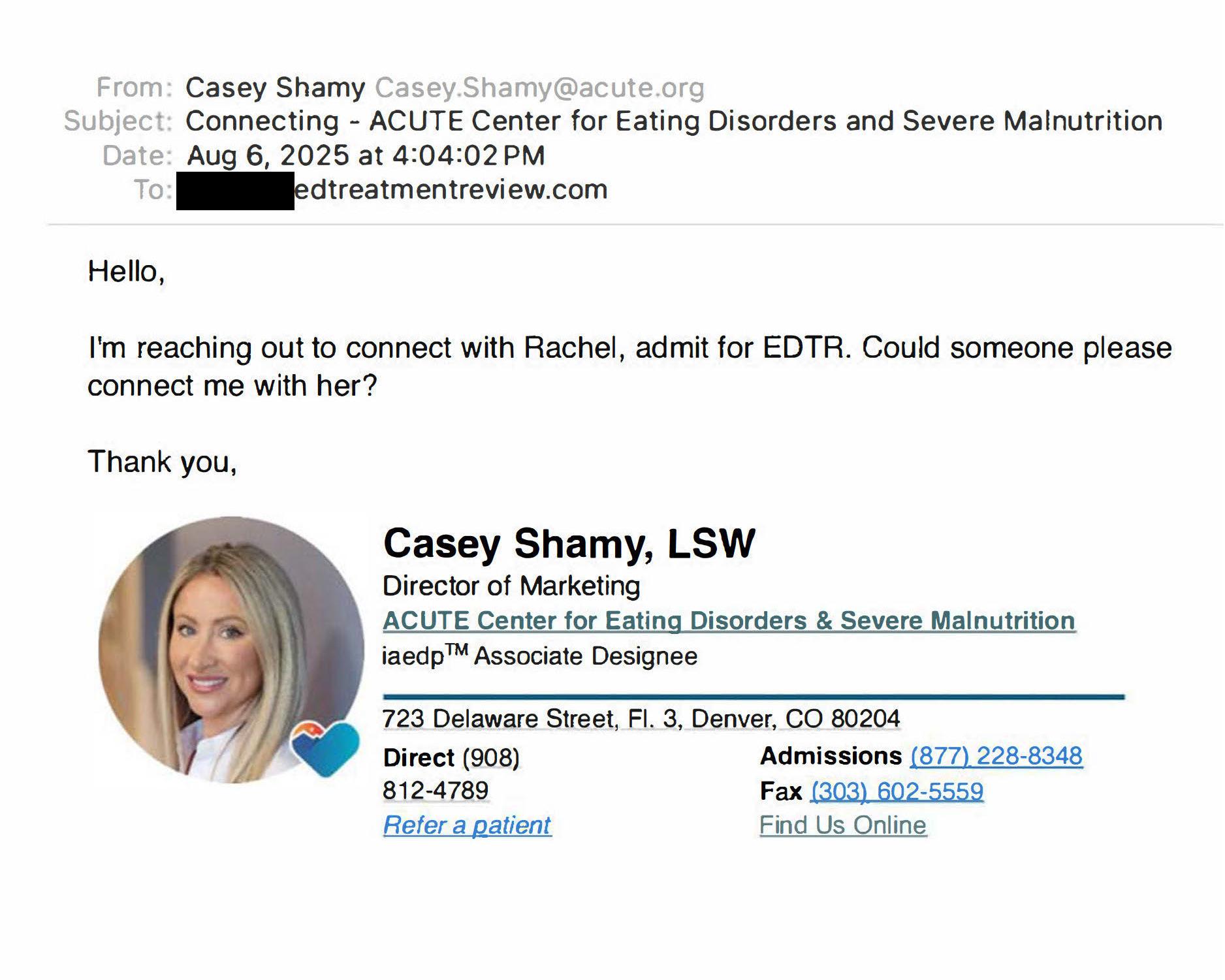 CASEY-SHAMY-UNSOLICITED-COMMUNICATION-ON-BEHALF-OF-OR-AS-OFFICER-OF-FOR-PROFIT-ACUTE-DENVER-HEALTH-CORPORATION-FOR-Profits-Not-Patients